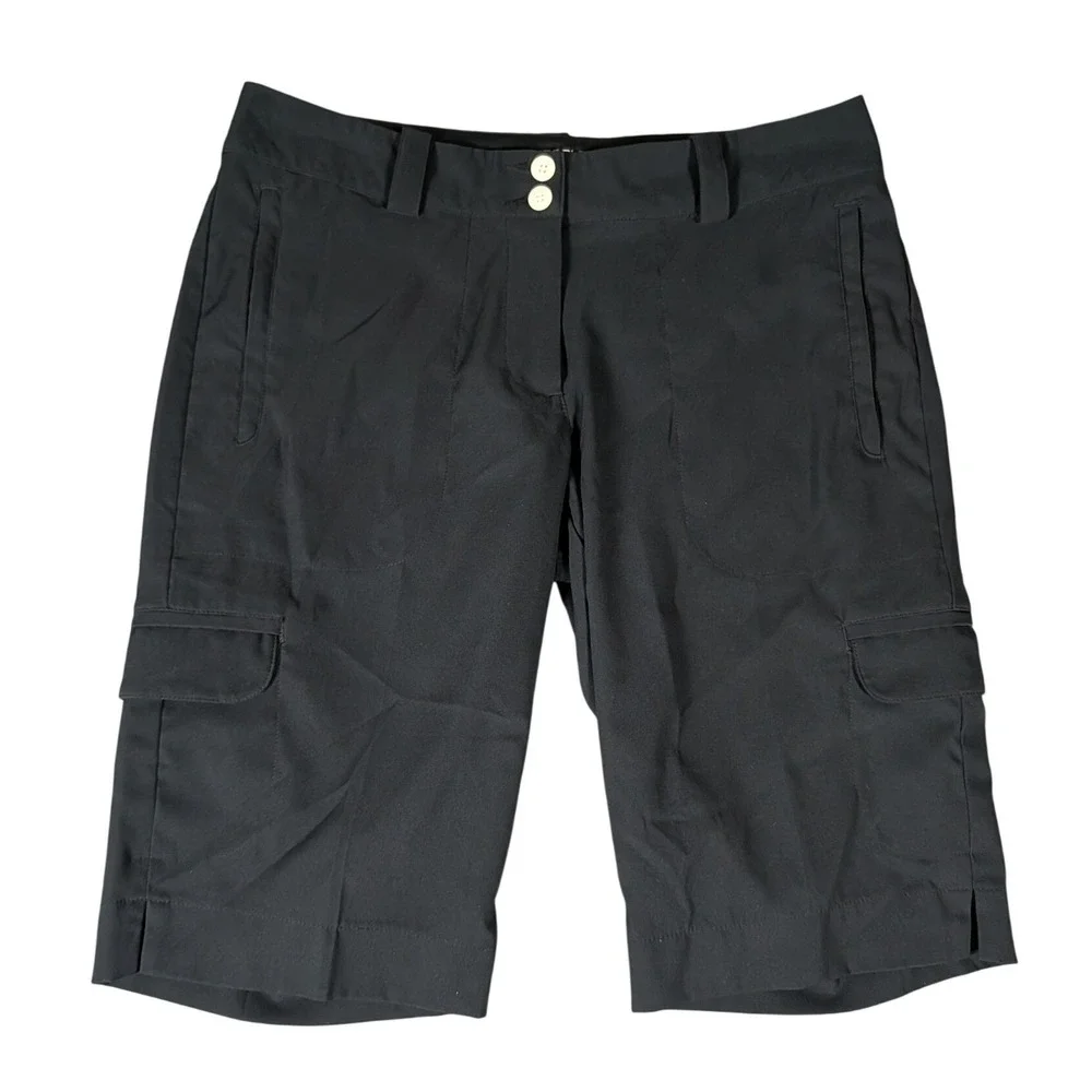 Nike Golf Tour Performance Dri-FIT Cargo Shorts Black Women 6 Double Button